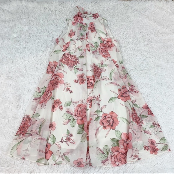 Robbie Bee sleeveless floral dress chiffon tie neck halter neck petite - Picture 1 of 8